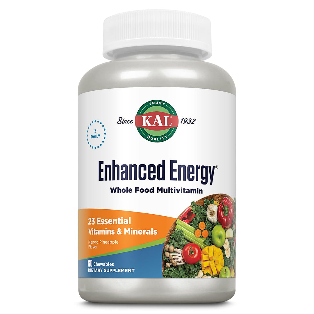 Enhanced Energy Supplements, Whole Food Chewable Multivitamin with Iron, 3 Daily, 23 Essential Vitamins and Minerals, Super Foods, Enzymes, Mango Pineapple Flavor, 60-Day Guarantee, 20 Serv, 60ct