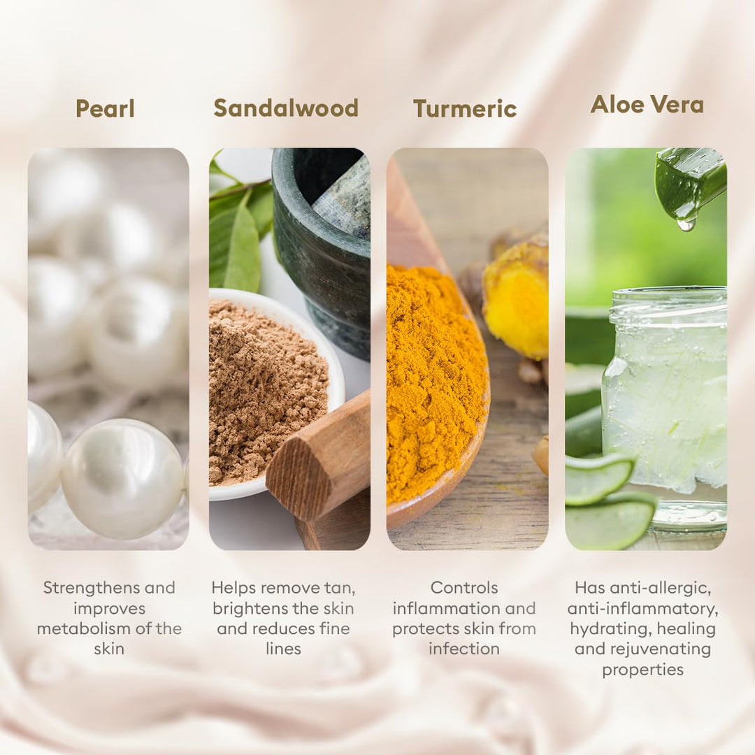 Pearl Facial Kit - 60g | Luminous and Radiant Skin | At Home Facial with Pearl Extracts, Sandalwood, Turmeric & Aloe Vera | Tan Removal Facial Kit.