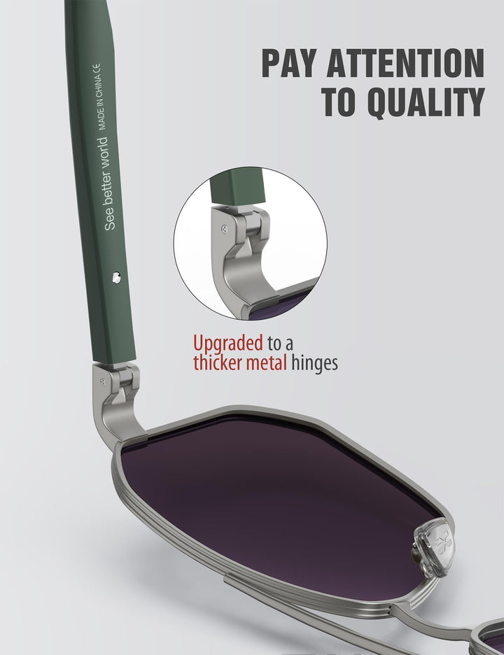 Aviator Sunglasses for Men Driving Square Polarized Polygon Lens - UV 400 Protection with Accessories(Mirror Green Lens)