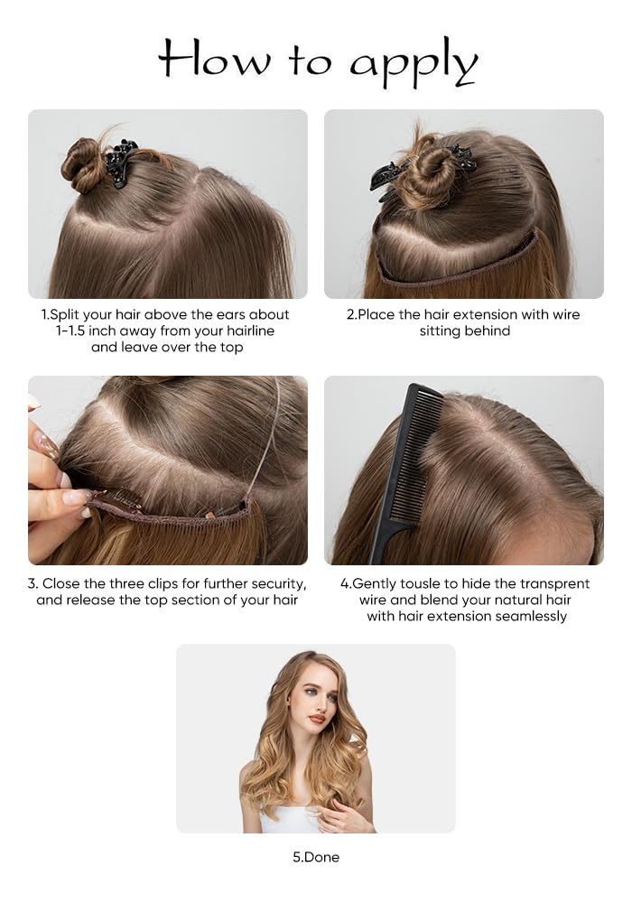Halo Synthetic Hairpieces Flip in Women Hair Extensions Natural Wave Hidden Halo Hair Extensions M01(4# Dark Brown)