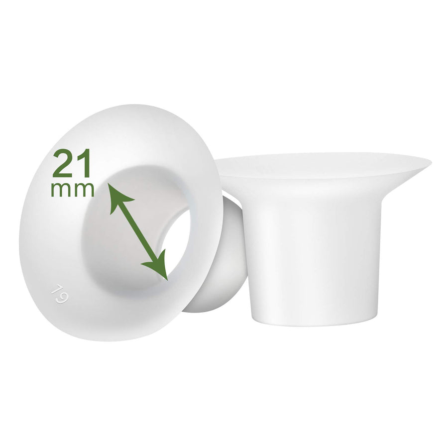 21mm Silicone Flange Inserts for Spectra S1 S2, Medela Breast Pump Shields, Freestyle, Harmony, Sonata to Reduce 24mm Elastic Nipple Tunnel Down to 21mm; Also Fits Freemie 25mm Cups; 2pc/Each