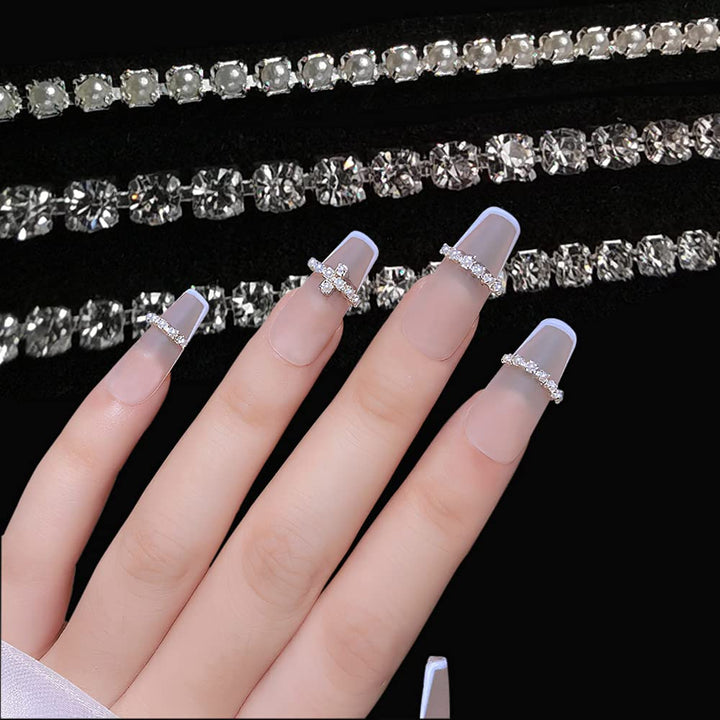 3D AB Rhinestone Chain Nail Art Studs Crystal Diamond Chain Pearl Chain Nail Decoration Metallic Chains Alloy Punk Pendant Ornaments for Nail Art Decoration & DIY Crafting Design (6 Pcs)