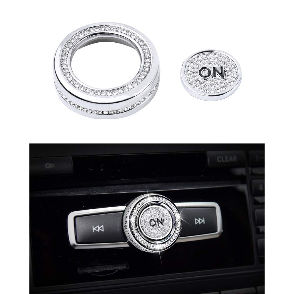 Bling Volume Knob Cover for Mercedes Benz Accessories Bling Interior Multimedia Sound Volume Knob Covers Compatible for Mercedes-Benz C-Class E-Class CLA CLS GLA GLE GLK GLS SLC 2 Pack