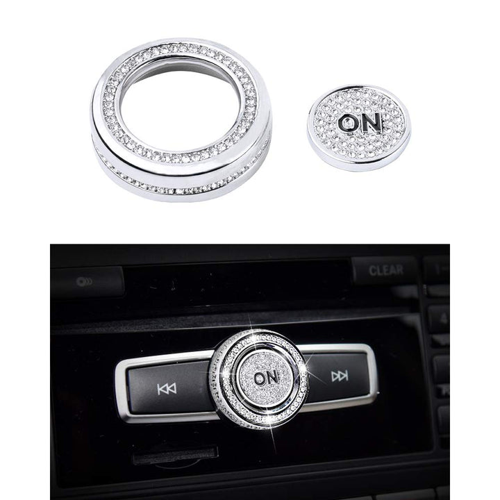Bling Volume Knob Cover for Mercedes Benz Accessories Bling Interior Multimedia Sound Volume Knob Covers Compatible for Mercedes-Benz C-Class E-Class CLA CLS GLA GLE GLK GLS SLC 2 Pack