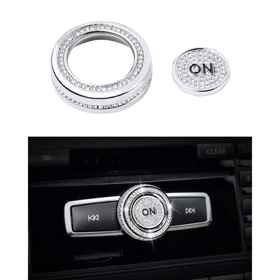 Bling Volume Knob Cover for Mercedes Benz Accessories Bling Interior Multimedia Sound Volume Knob Covers Compatible for Mercedes-Benz C-Class E-Class CLA CLS GLA GLE GLK GLS SLC 2 Pack