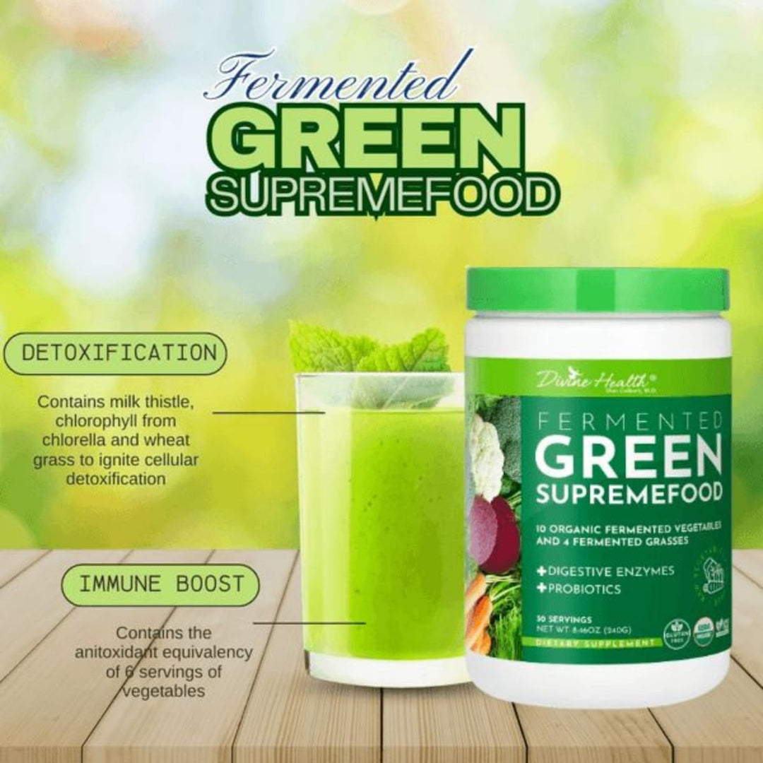 Fermented Green Supremefood | 14 USDA Organic & Fermented Vegetables and Grasses | Probiotics | Enzymes | Apple Cinnamon Flavor | 30 Servings | 240g