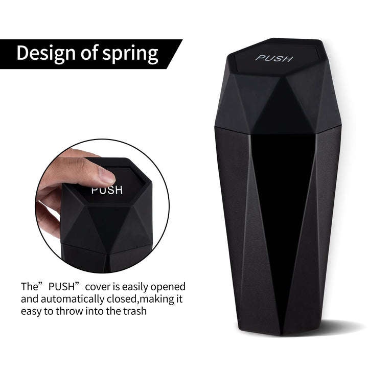 Car Trash Can with Lid, Diamond Design Small Automatic Portable Trash Can, Easy to Clean, Used in Car Home Office (Black)