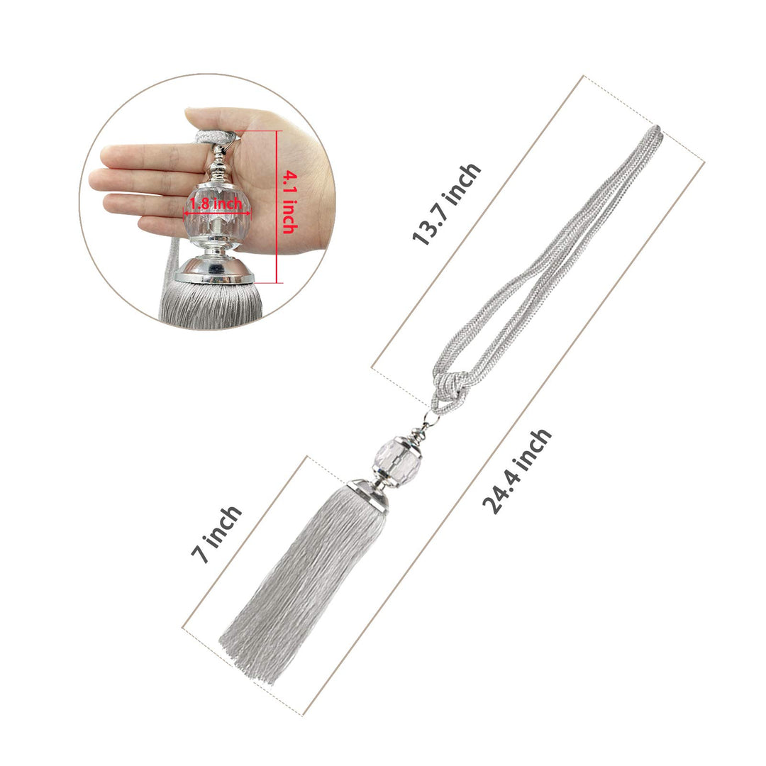 Curtain Tiebacks Rope Tassel Tieback Crystal Curtain Holdbacks Silver for Drapes Decorative Drapery Tassels Decoration Braided Tie Backs Curtain Holder 2 Pack