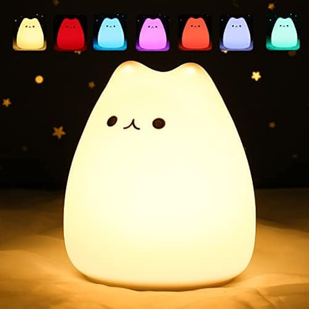 Cute Cat Lamp, Night Light for Girls Bedroom, Kitty Lamp Birthday Gifts for Kids Baby Toddler Teen Portable Silicone Kawaii Nightlight Nursery Room Decor (Battery Cat)