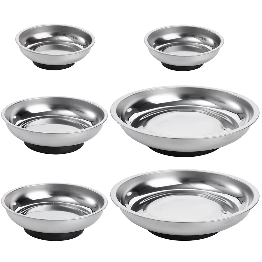 6-Piece Magnet Trays Set, 3 4 6 Round Magnetic Parts Tray, Stainless Steel Magnetic Trays Tools Parts Tray Holder for Socket Screw, Nuts, Bolts, Metal Parts