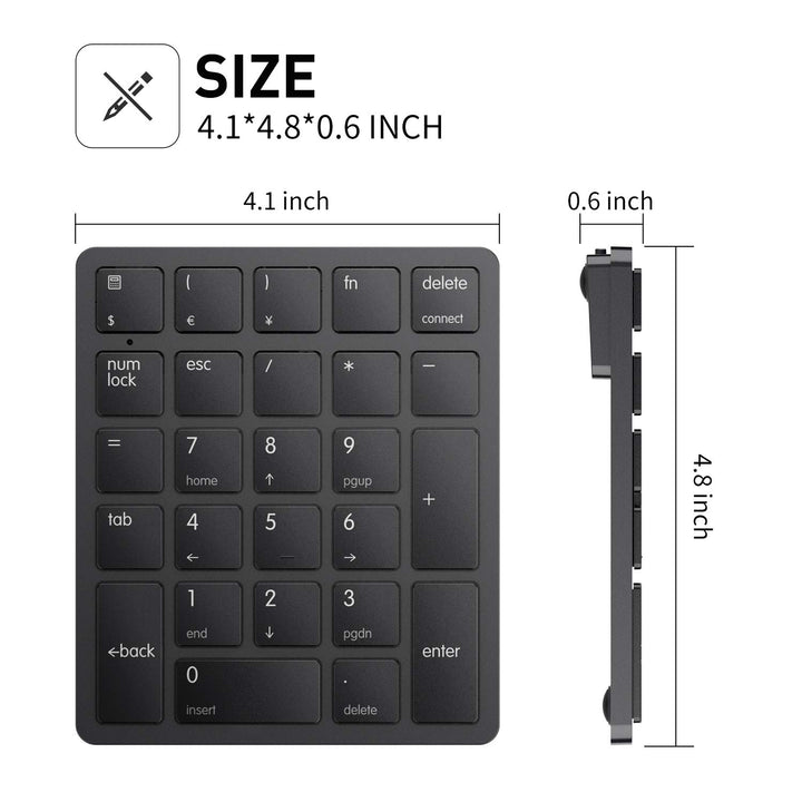 Bluetooth Number Pad Wireless Numeric Keypad Numpad 26 Keys Portable Mini Financial Accounting Rechargeable Numeric Pad for Laptop Desktop, PC, Surface Pro, Notebook (Black)