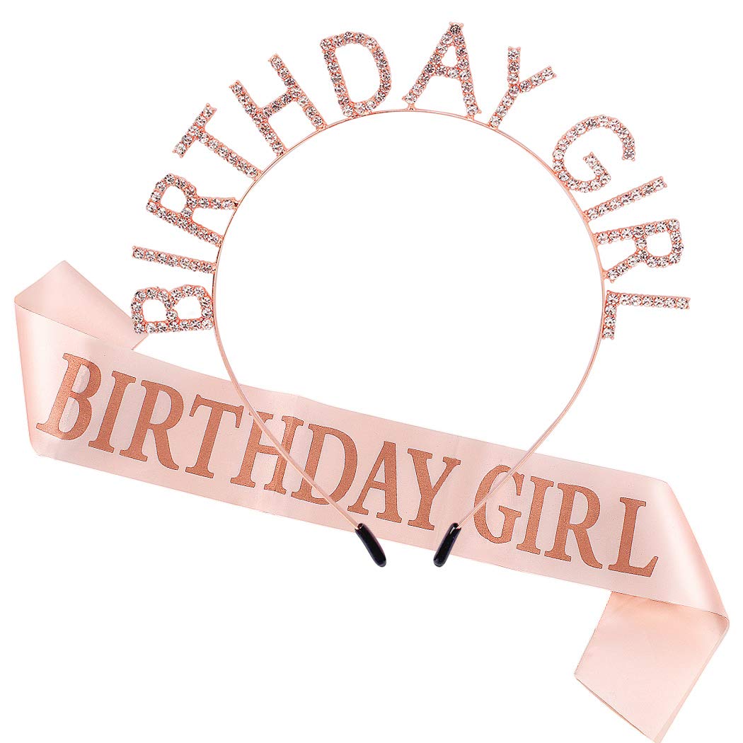 Birthday Sash for Women Rose Birthday Crowns Gold Birthday Tiara for Women Birthday Girl Headband Princess Crown Rhinestone Happy Birthday Accessories
