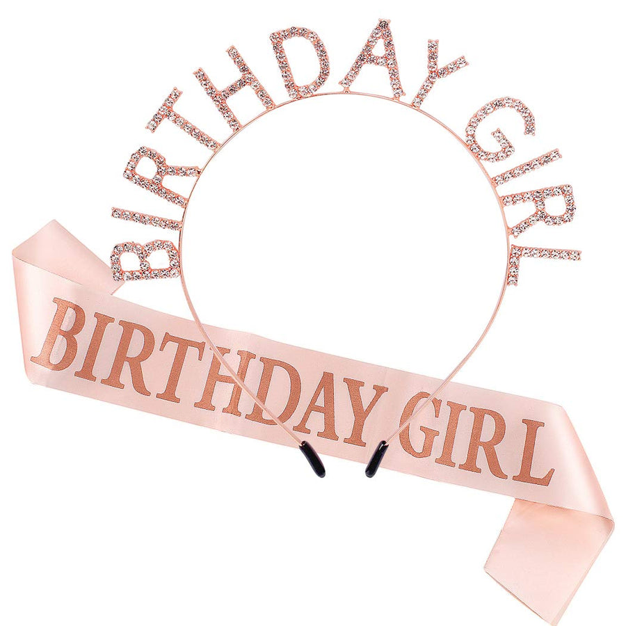 Birthday Sash for Women Rose Birthday Crowns Gold Birthday Tiara for Women Birthday Girl Headband Princess Crown Rhinestone Happy Birthday Accessories