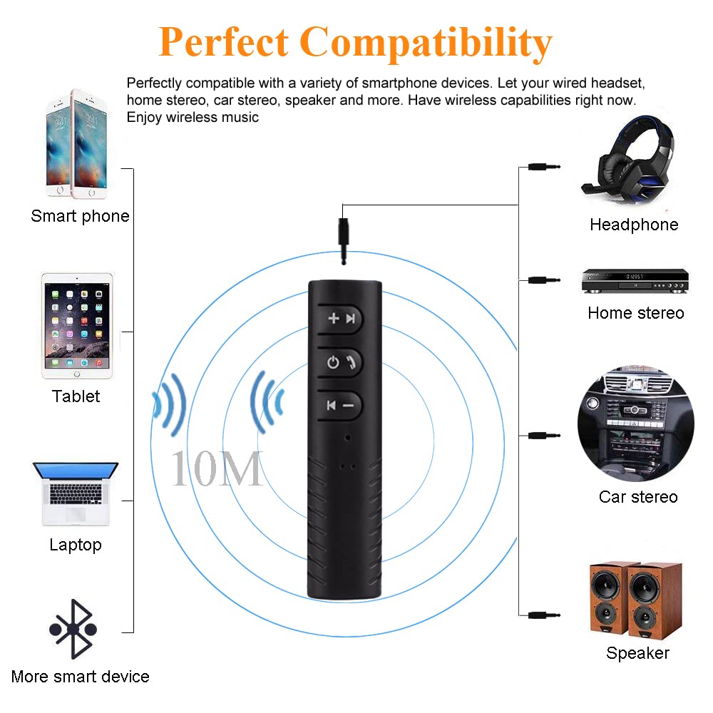 Bluetooth V5.0 Output Audio Receiver, Mini Wireless 3.5mm Jack Aux Adapter Portable for Headphones, Speakers, Car/Home Stereo System(Black)