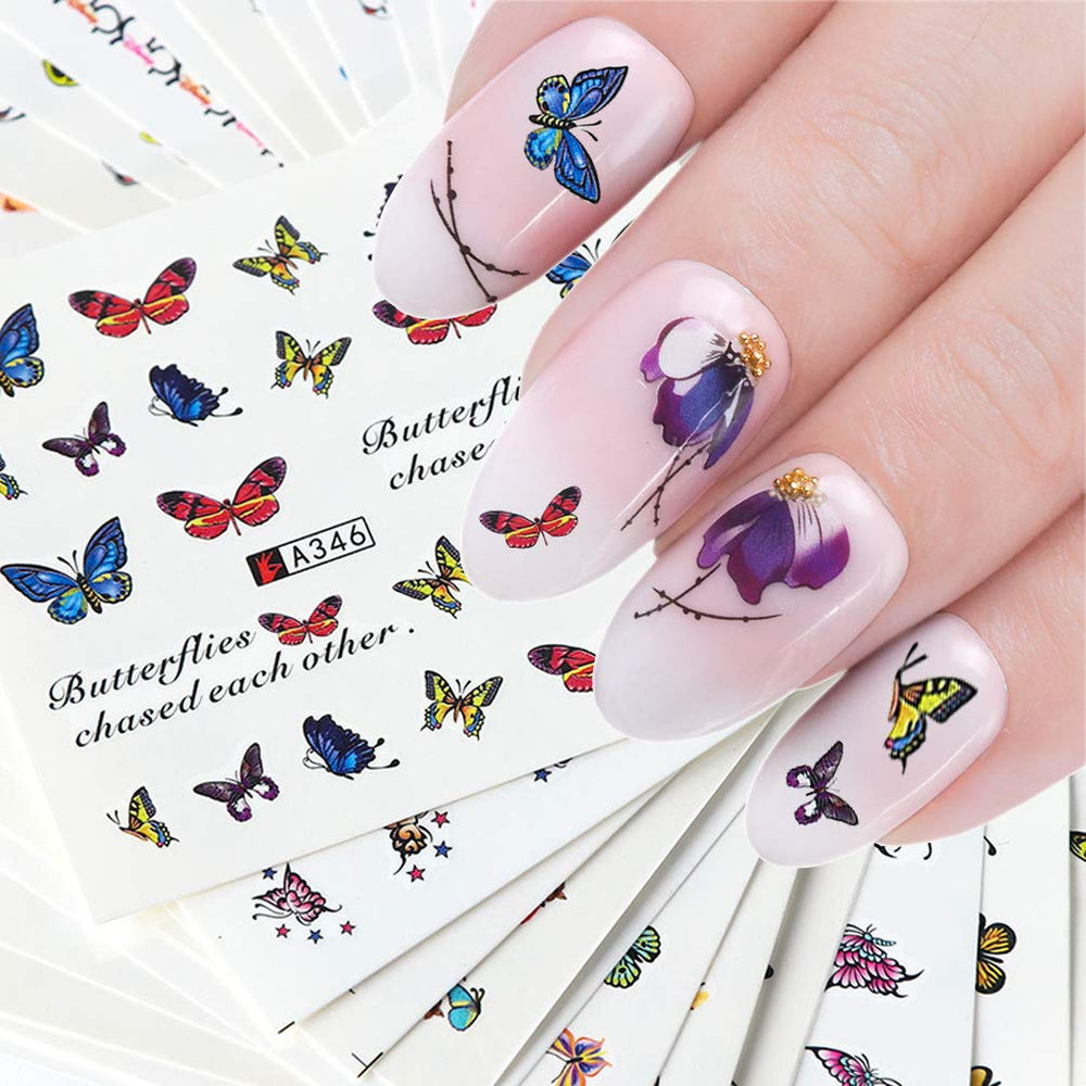 50 Pcs Different Styles Pattern DIY Nail Art Stickers Transfer Watermark Nail Stickers with Tweezers