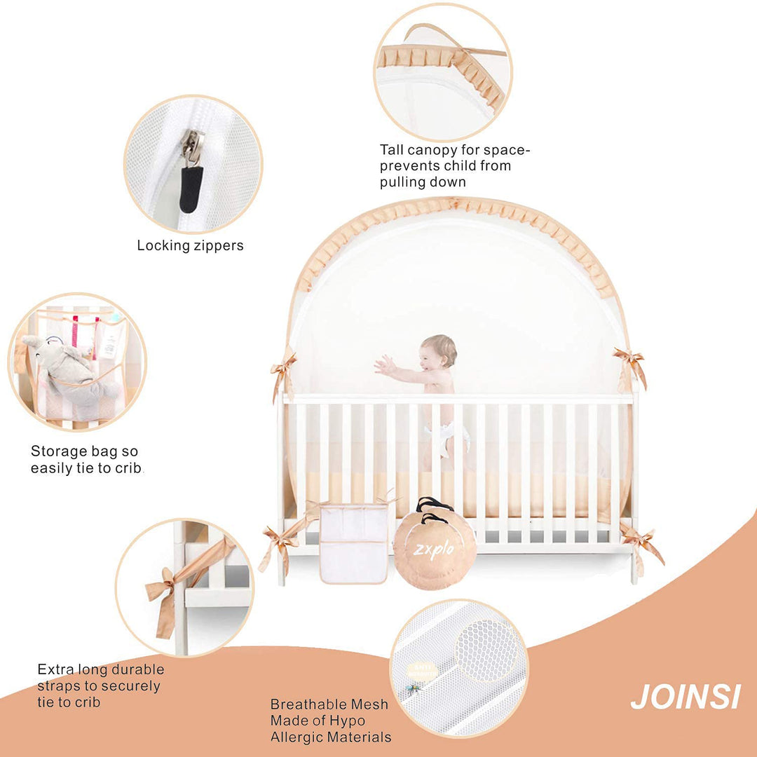 Baby Crib Pop up Tent Infant Safety Mesh Cover Net - Canopy Cover to Keep Baby from Climbing Out