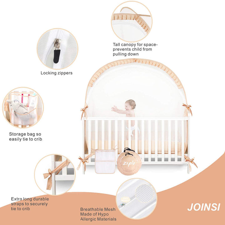 Baby Crib Pop up Tent Infant Safety Mesh Cover Net - Canopy Cover to Keep Baby from Climbing Out