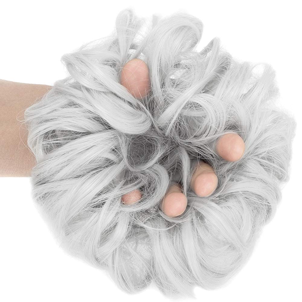 Hair Bun Extensions Wavy Curly Messy Donut Chignons Hair Piece Wig Hairpiece Silver Grey
