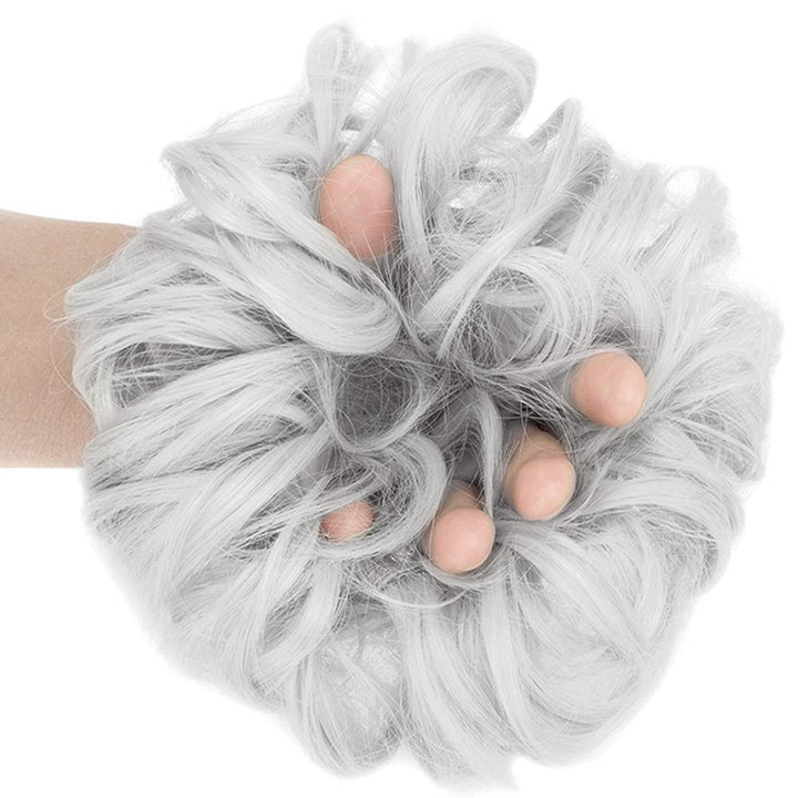 Hair Bun Extensions Wavy Curly Messy Donut Chignons Hair Piece Wig Hairpiece Silver Grey