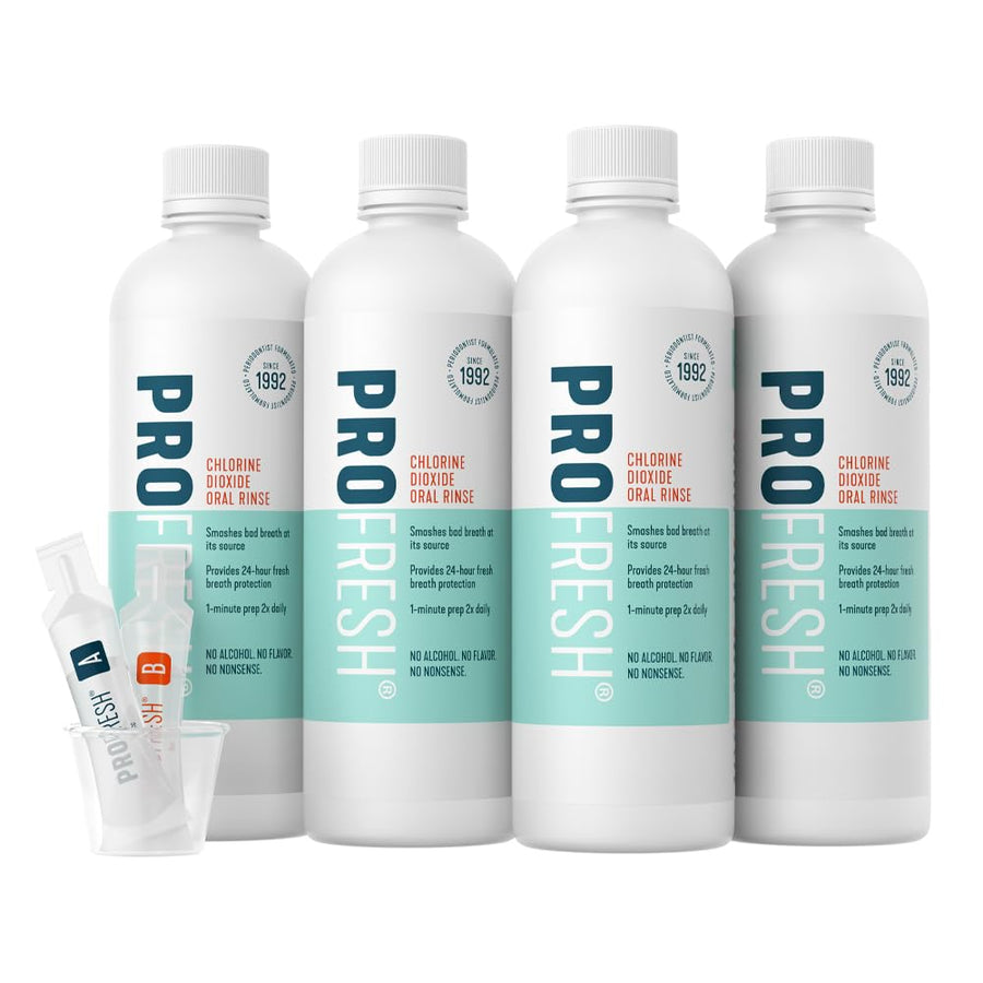 Oral Rinse, 16.9 Ounce Bottle (Pack of 4), 2 Month Supply, Includes Prep Packs, Alcohol Free, Flavor Free, Fights Bad Breath