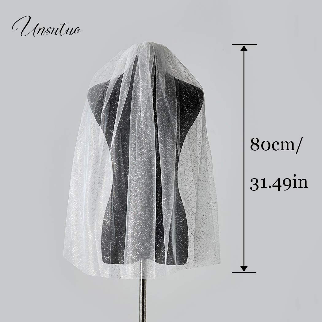 1 Tier Glitter Bride Wedding Veil Fingertip Bachelorette Party Veil Sparking Bridal Veil for Women and Girls (Ivory)