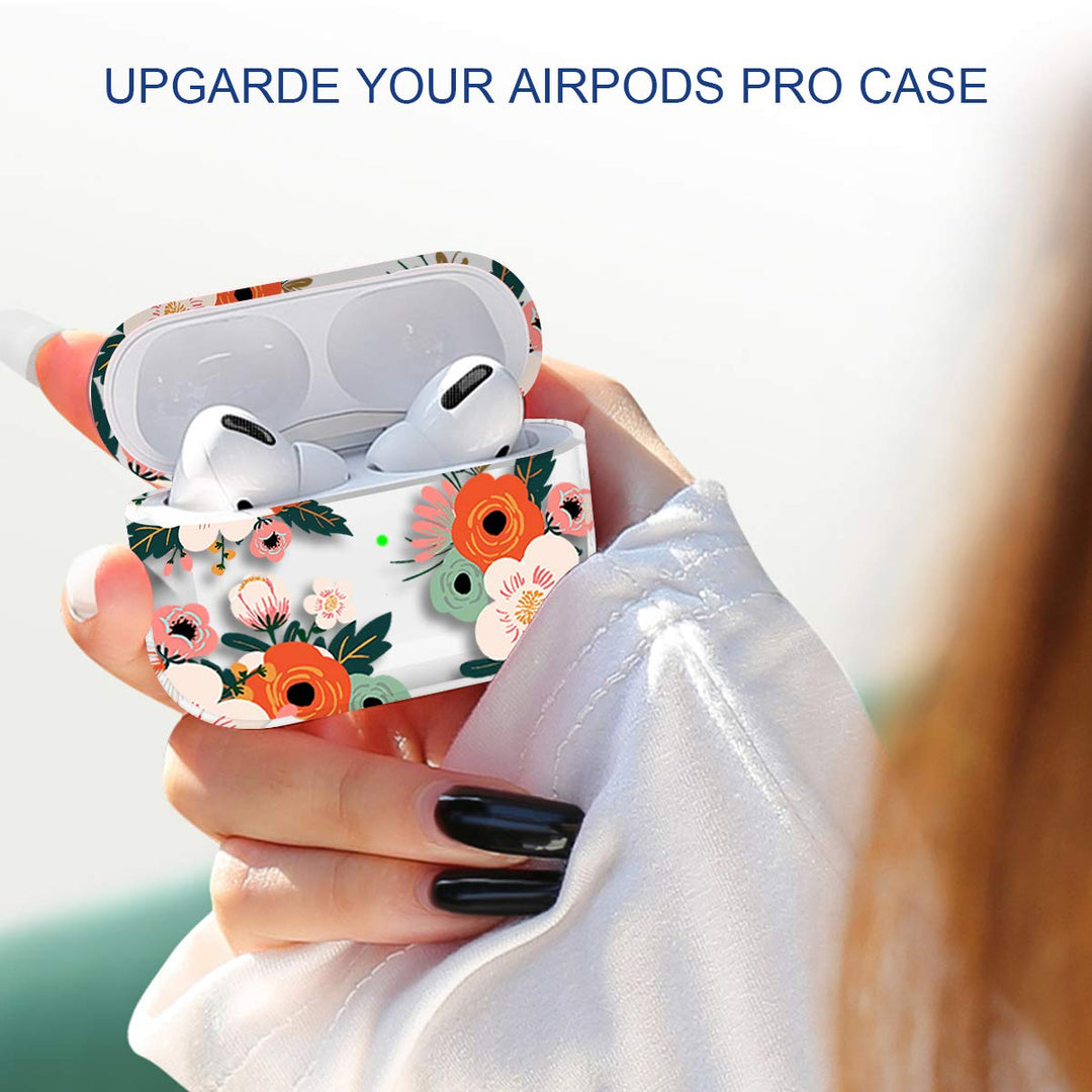 for AirPods Pro Case Cover, Clear Flower Air Pod Pro Case for Women Girls Cute Soft Protective iPods Pro Cover with Keychain Compatible with Apple AirPods Pro Charging Case, Floral
