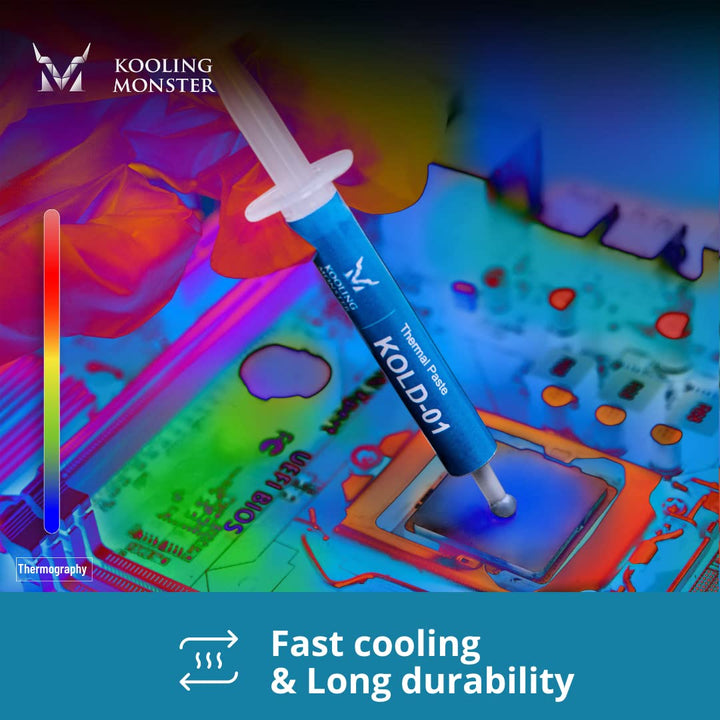 KOLD-01, High Performance Silicone Thermal Paste for Cooling All CPU/Heatsinks, Silicone Paste Designed for Easy Spreading, Inc. Gloves & Cleaning Wipes, No Odor (1.4ml/3.6g)