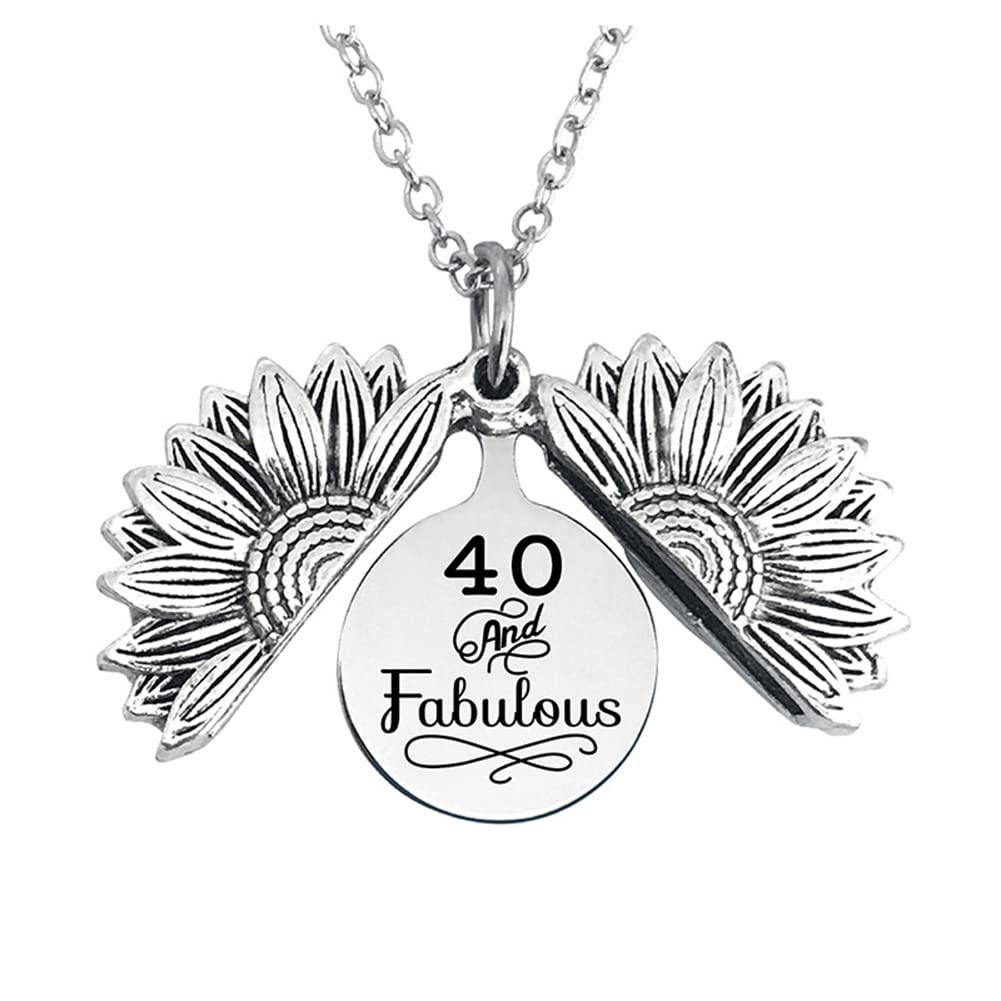 40th Birthday Gifts Sunflower Necklaces for Women 40 and Fabulous Pendant Neckelace for 40 Year Old Woman Birthday Gift for Sister Mom Wife 40 Yrs Old Birthday Gifts