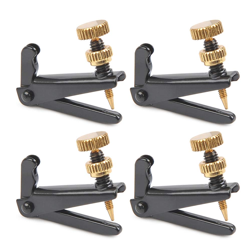 4Pack Violin Fine Tuners for 4/4-3/4 Violin Metal String Adjuster Nickel Plated Anti Rust (Black + Gold)