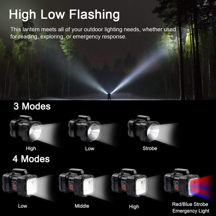 Rechargeable Flashlight, LED Spotlight Flashlight 10000 Capacity 1200LM 20h Ultra-Long Standby 3+4 Lights Modes Camping Flashlight Waterproof with USB Output as a Power Bank