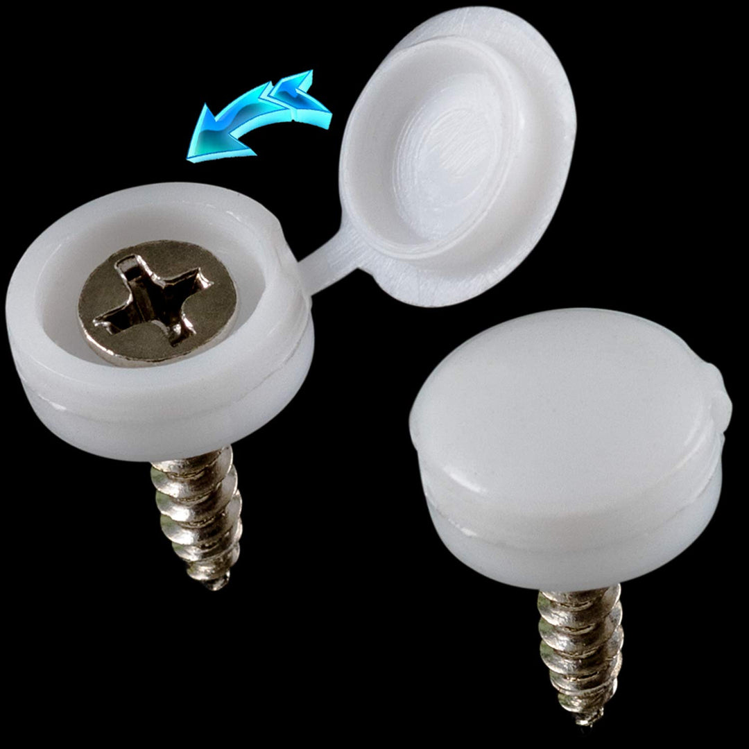 100 Pcs Plastic Hinged Screw Cover Caps, Fold Snap Washer Flip Tops Protection (White)