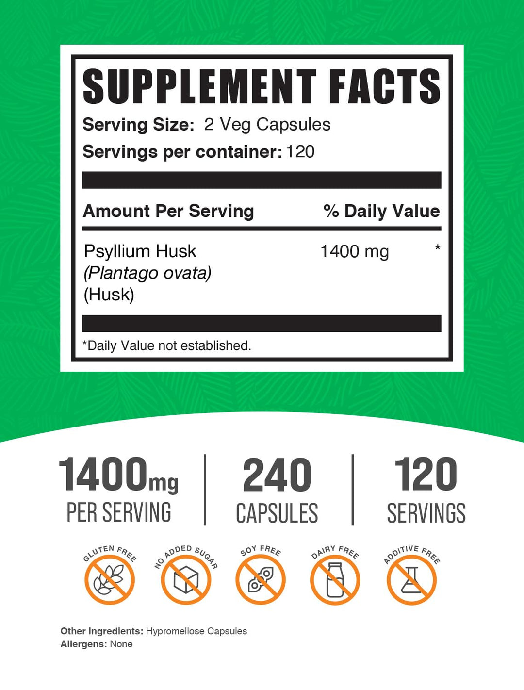 .com Psyllium Husk Capsules - Psyllium Supplement, Psyllium Husk Fiber Capsules - Vegan & Gluten Free, 2 Capsules per Serving, 240 Veg Capsules (Pack of 1)