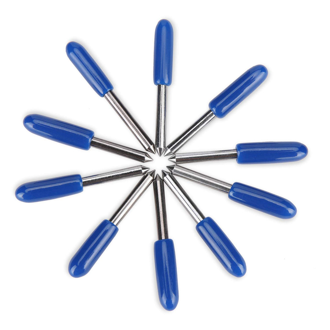 60 Degree Tungsten Steel Lettering Blade Vinyl Cutter Blades for Roland Cutting Plotter, Blue Cap Pack of 10