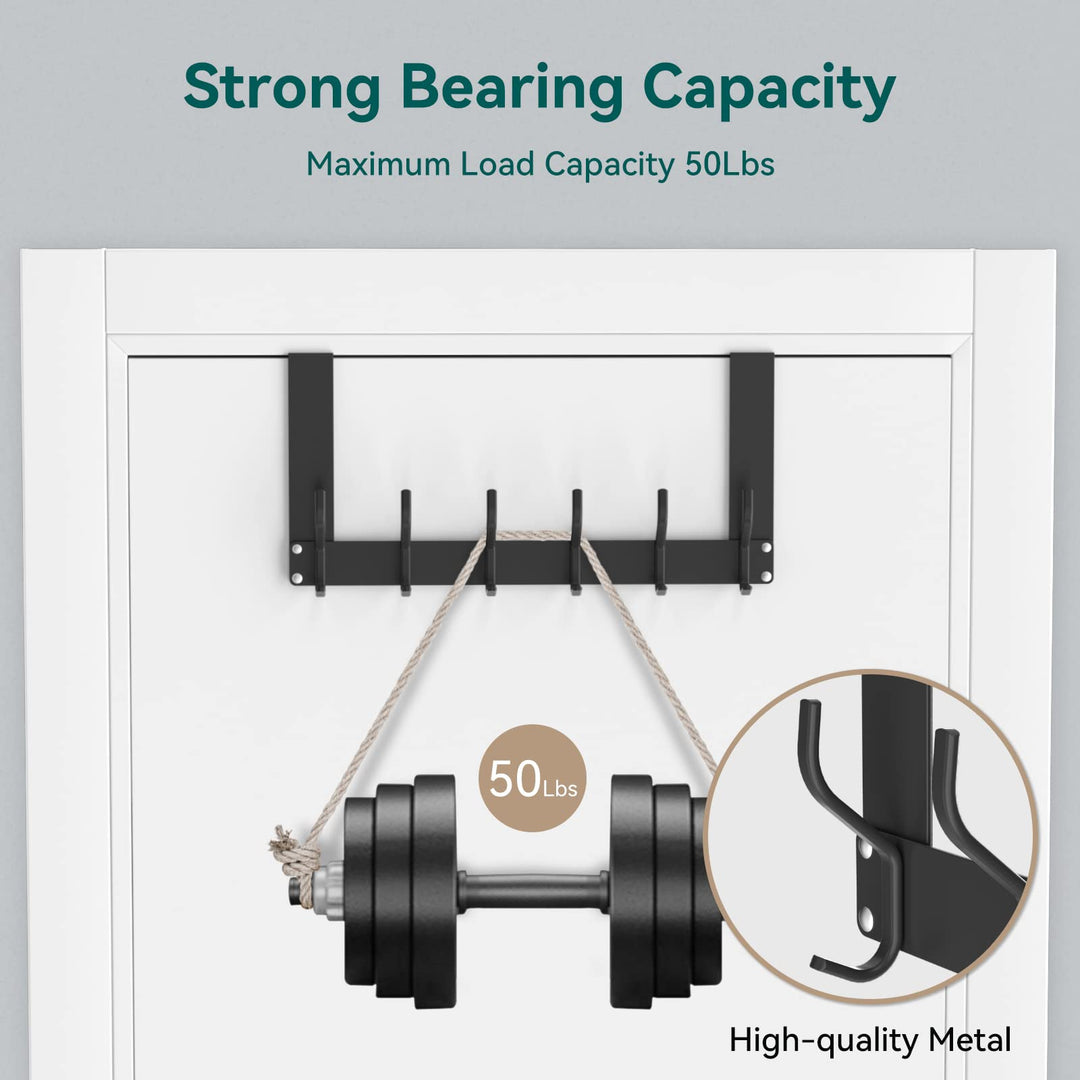 Over The Door Hook Folding without Assembly, Towel Organizer Rack for Bathroom, Heavy-Duty Door Rack with Hanger for Hanging Coat, Colthes, Shower Towel, Purse, Key, Jacket, Metal - Black