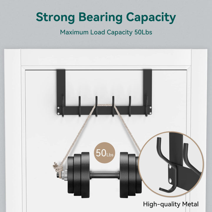 Over The Door Hook Folding without Assembly, Towel Organizer Rack for Bathroom, Heavy-Duty Door Rack with Hanger for Hanging Coat, Colthes, Shower Towel, Purse, Key, Jacket, Metal - Black