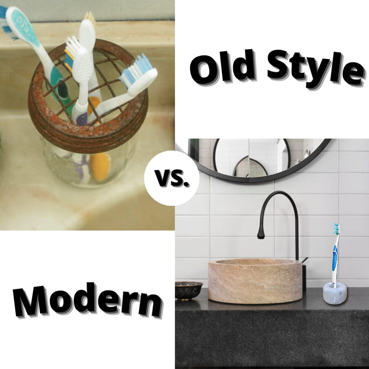 White Marble Toothbrush Stand/Holder - Real Marble Toothbrush Stand - Minimalist Modern Single Tooth Brush Holder. Pack of 2