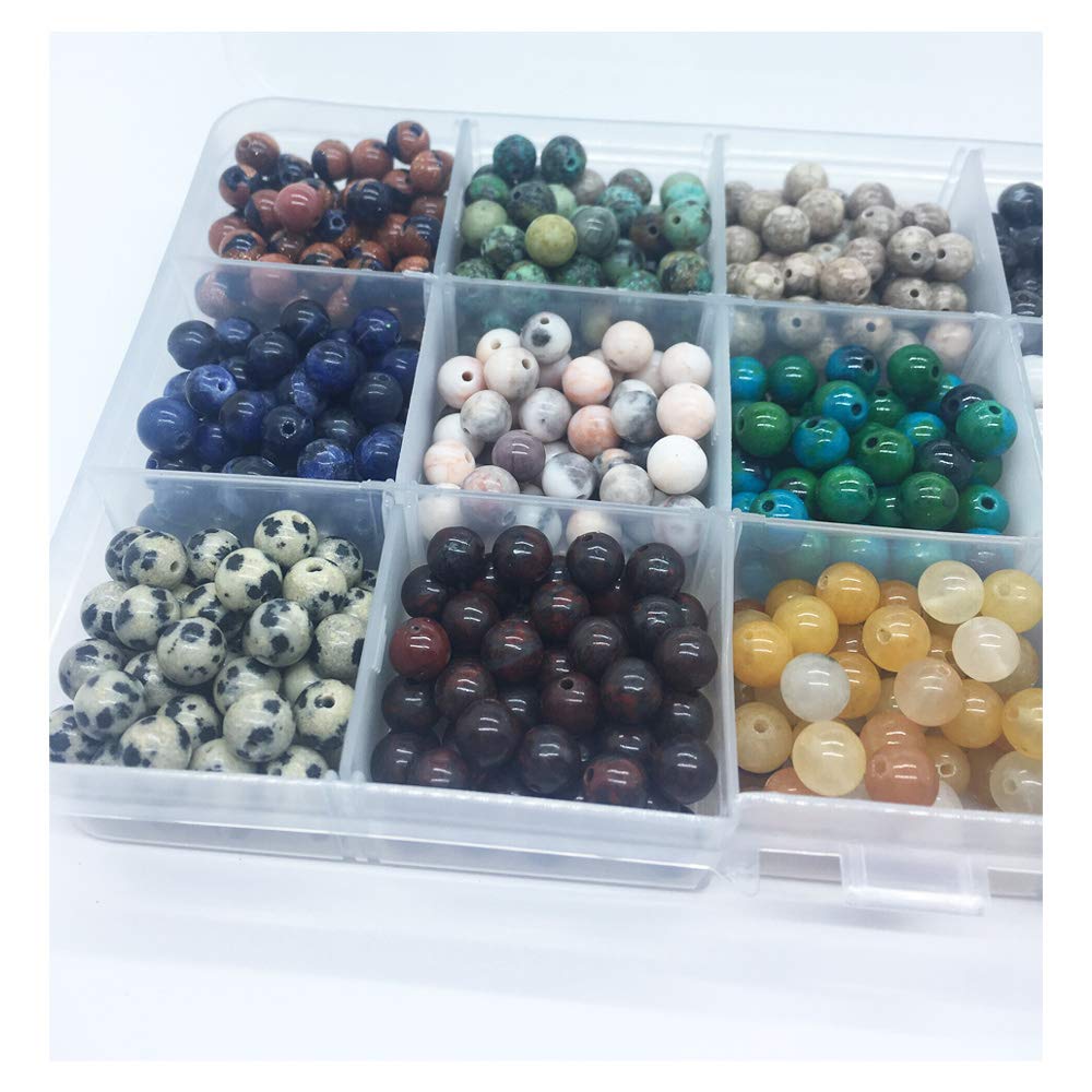 800pcs 6mm Natural & Synthetic Round Stone Beads Gemstone Beading Loose Gemstone Hole Size 1mm DIY Smooth Beads for Bracelet Necklace Earrings Jewelry Making,Box Packed. (15 Material, 6mm)