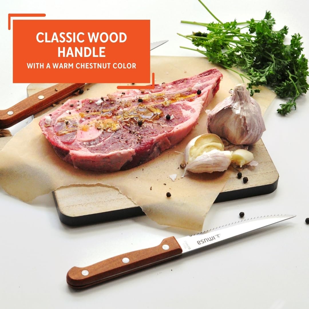 IMUSA 4pc Stainless Steel Steak Knife Set with Wood Handle
