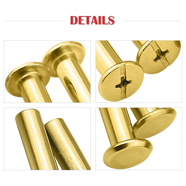 50-Sets M5 Brass Plated Phillips Chicago Screw Posts Binding Screws Assortment Kit for Scrapbook Photo Albums Binding, Leather Repair - Gold (M5 x 20mm-50Sets)