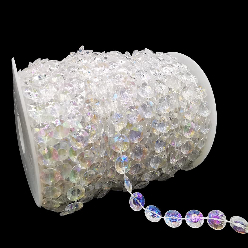 Nonmol 99Ft Crystal Beads Garland Strands 10mm Iridescent Acrylic Diamond Decorations for Party