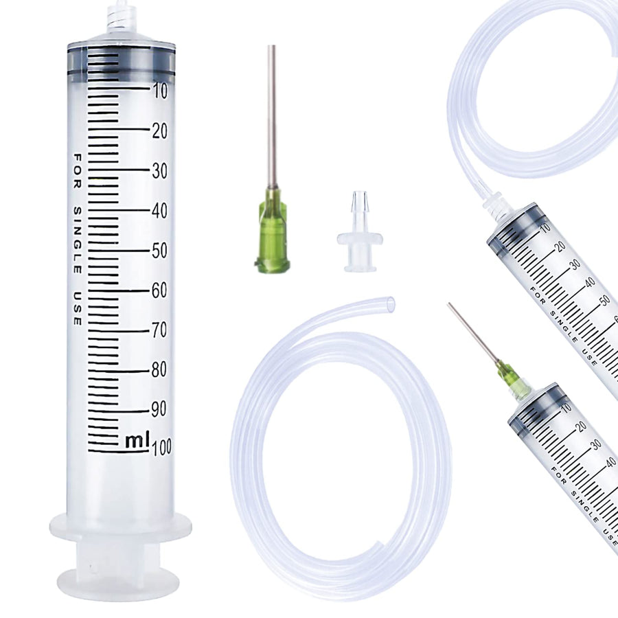 Large Syringe with Tube, 100ml Plastic Oil Syringe with 3.2ft Handy Plastic Tubing,14ga Blunt Tip Needles, Luer Connector, for Scientific Labs, Measuring, Watering, Refilling, Filtration, Feeding, Oil