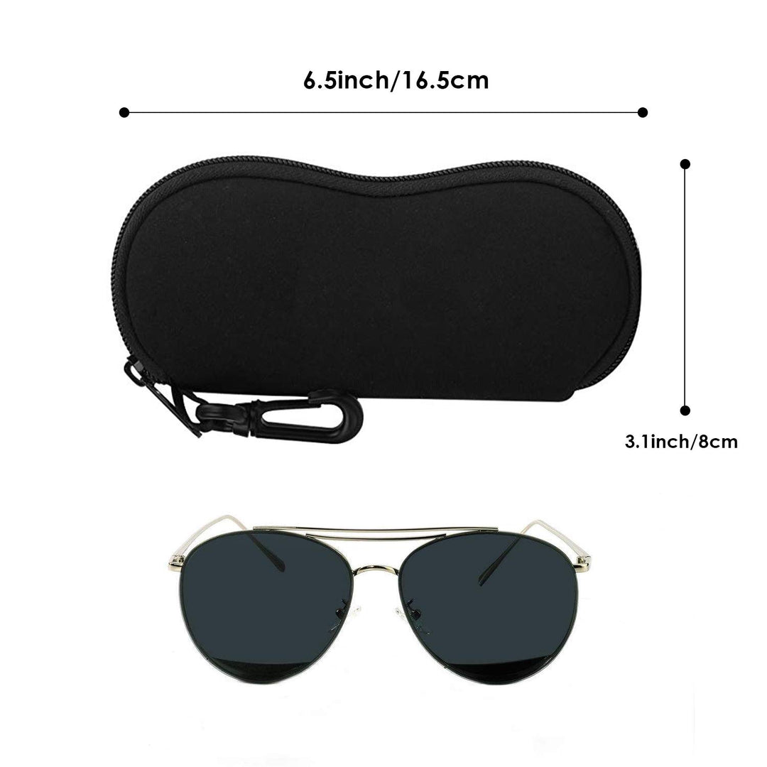 Eyeglass Soft Case, Zippered Neoprene Sunglasses Pouch with Clip for Men Women - Black