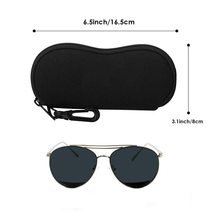 Eyeglass Soft Case, Zippered Neoprene Sunglasses Pouch with Clip for Men Women - Black
