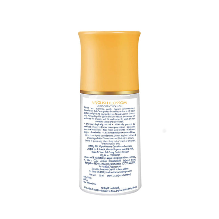 London English Blossom Anti-Perspirant Deodorant Roll-On| Body Deodorant Roll-On For Women| 48-Hour Active Sweat Protection| Alcohol-Free | 50ml
