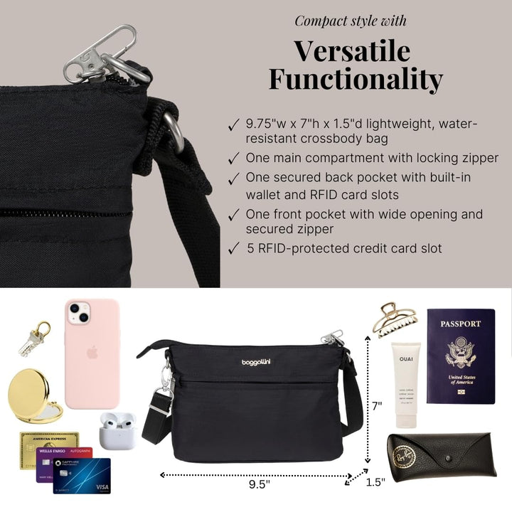 Securtex Anti-theft Memento Crossbody Bag, 9.7x7 Travel Purse with Locking Zipper, Lightweight Water-Resistant
