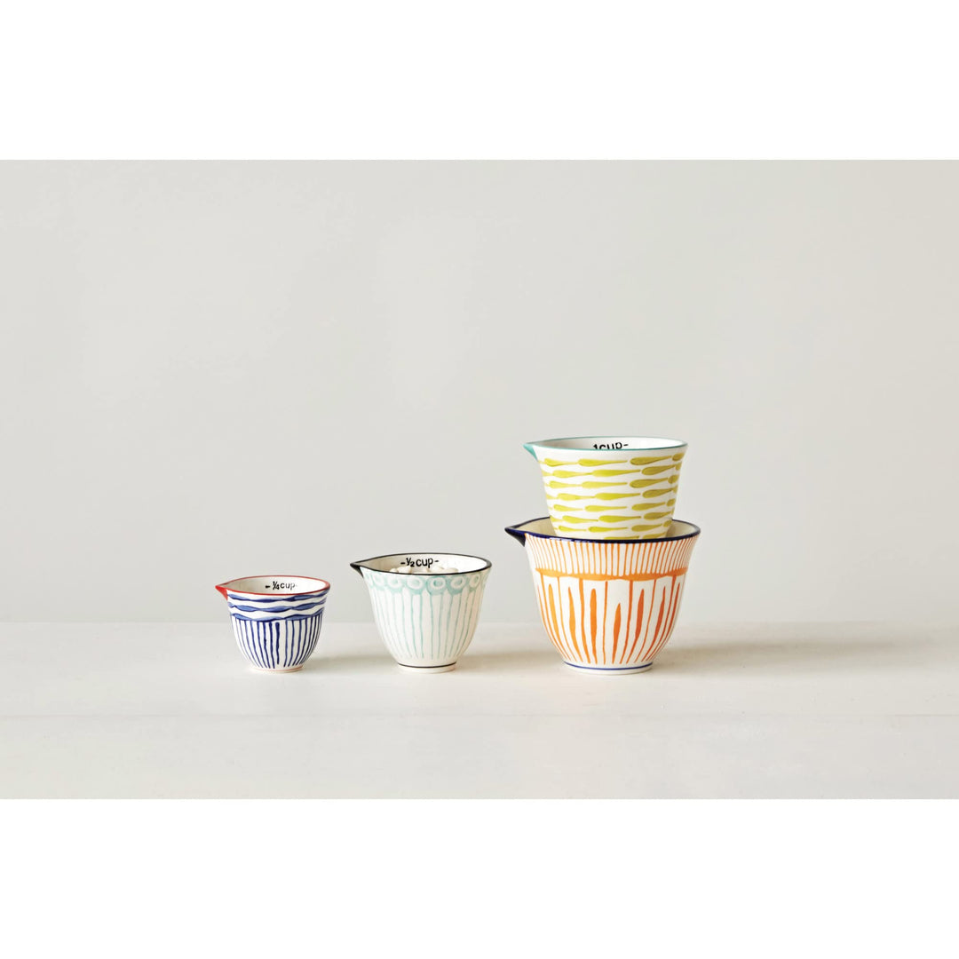 Hand Stamped Striped Stoneware Measuring Cups (Set of 4 Sizes/Designs)