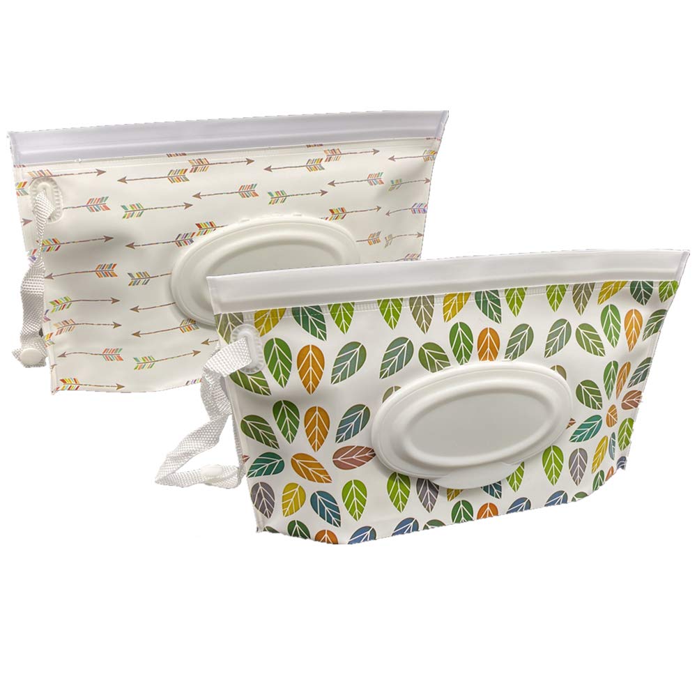 Portable Pouch Bags Set, 2 Pack Wet Wipe Holder Container, Reusable and Refillable Personal Travel Wet Wipes Dispenser Cases