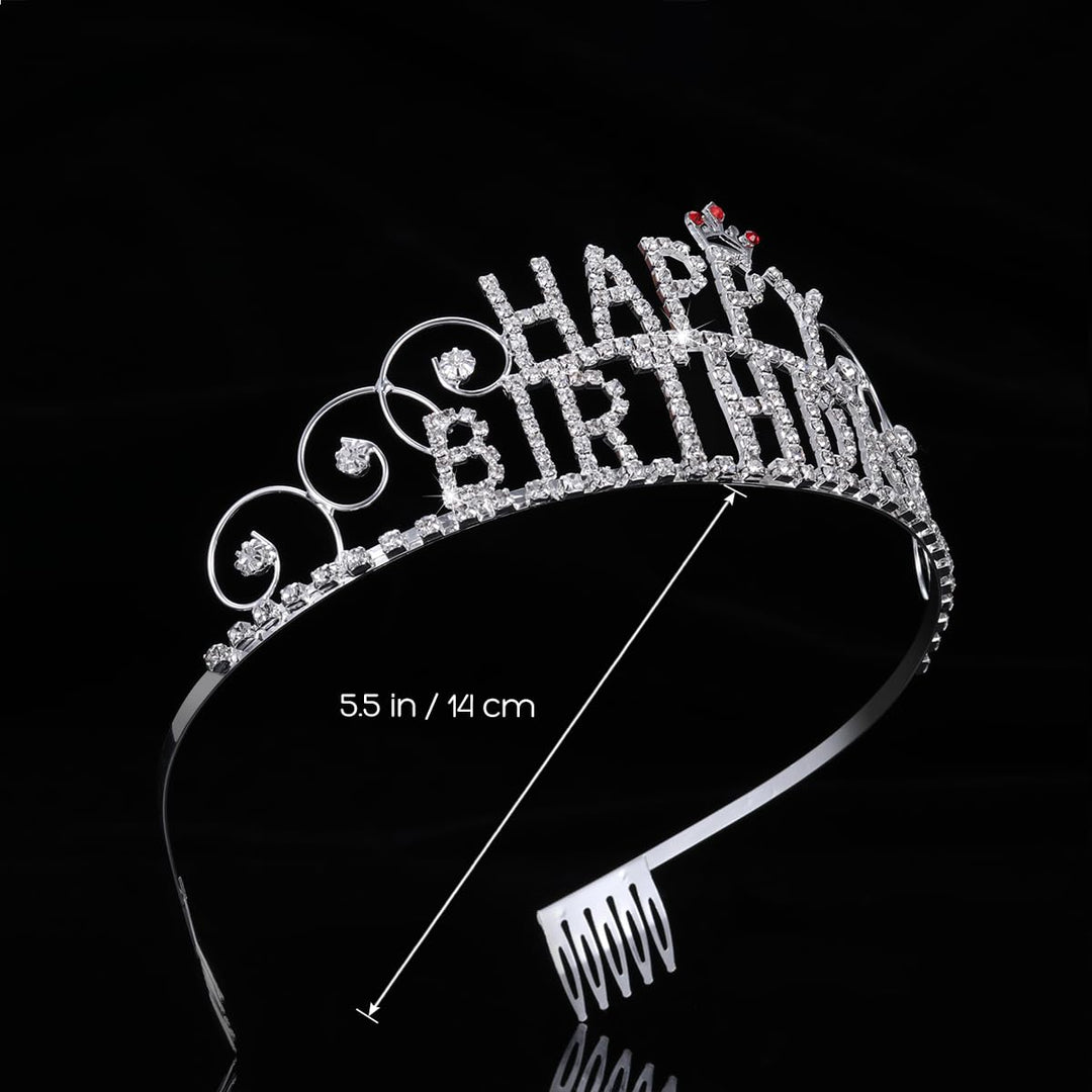 Frcolor Happy Birthday Tiara Crystal Rhinestone Crown Wedding Hair Comb Bridal Headband For Women