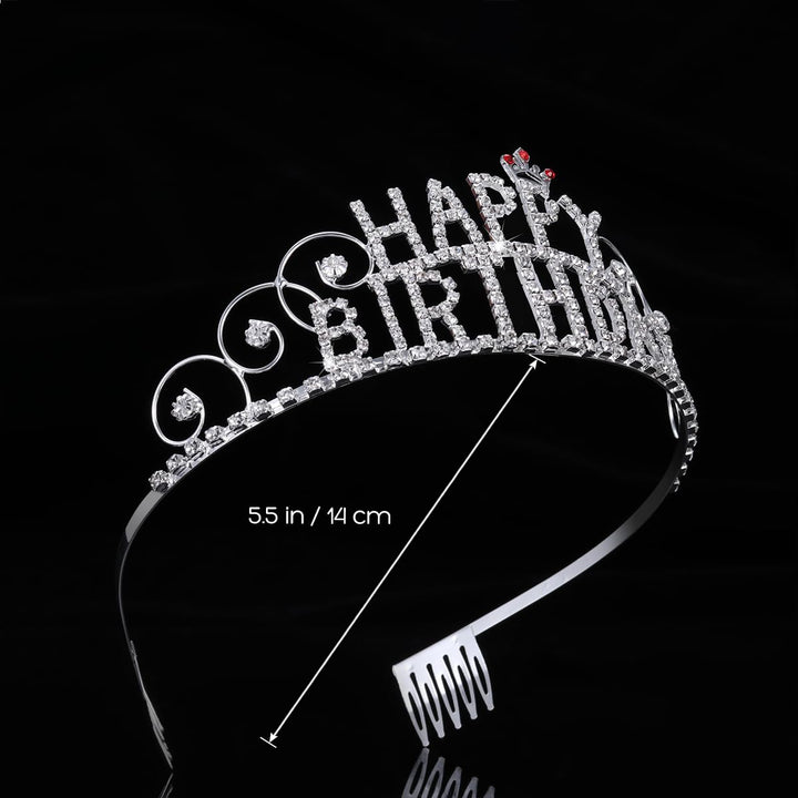Frcolor Happy Birthday Tiara Crystal Rhinestone Crown Wedding Hair Comb Bridal Headband For Women