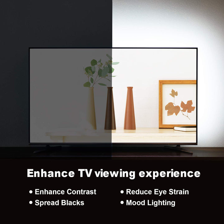 TV Bias Lighting 6500K True White for 70 72 75 80 82 85 Inch TV, 18Ft USB TV LED Backlight with RF Remote Cover 4 Sides Behind TV Background Room Decor Gaming Light for Men Ambient Mood Light